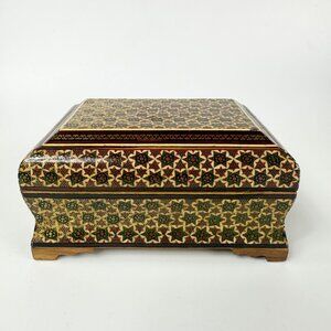 Khatam Marquetry Wood Inlaid Trinket Jewelry Box Hinged Lidded